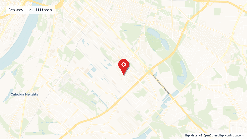 Street map of Centreville, Illinois with location pin