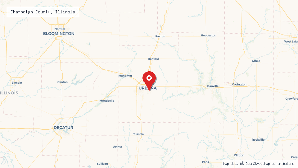 Street map of Champaign County, Illinois with location pin