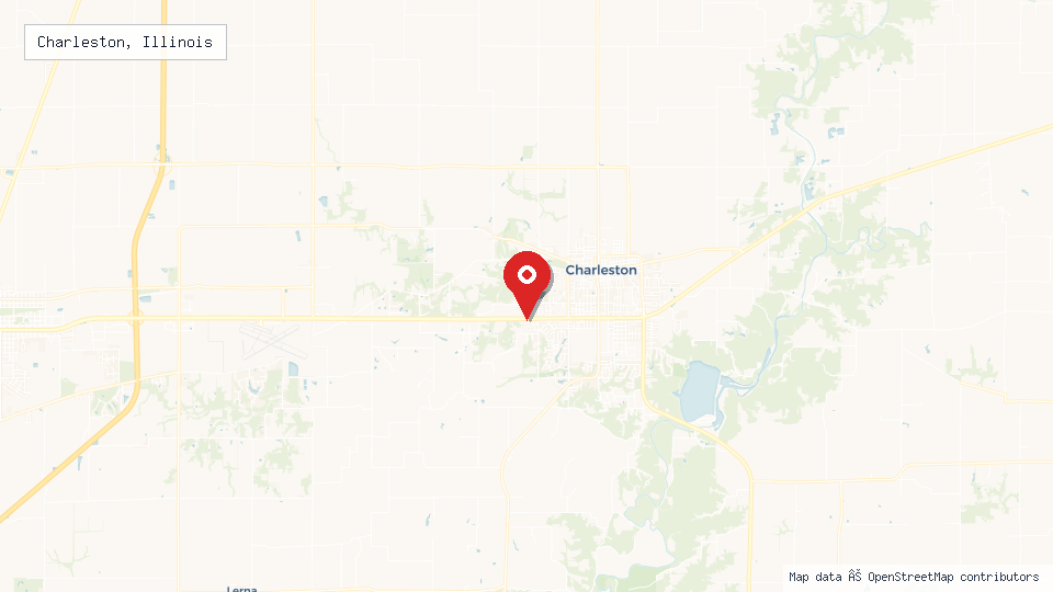 Street map of Charleston, Illinois with location pin