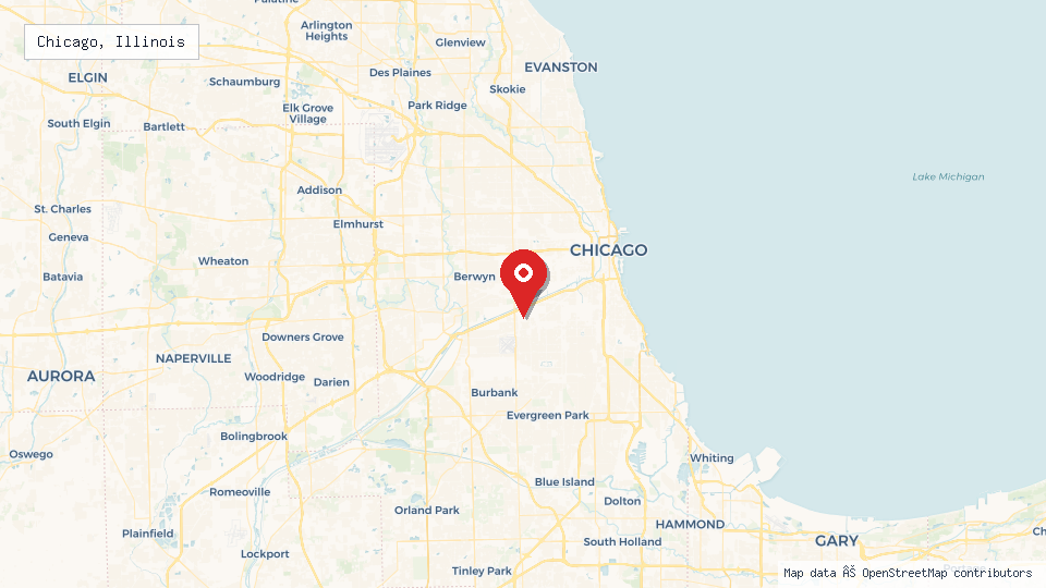 Street map of Chicago, Illinois with location pin