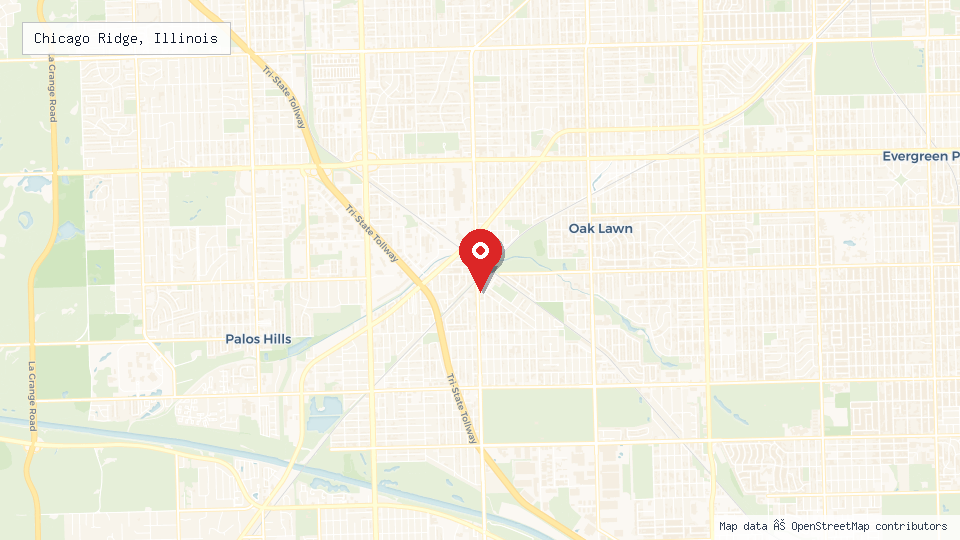 Street map of Chicago Ridge, Illinois with location pin
