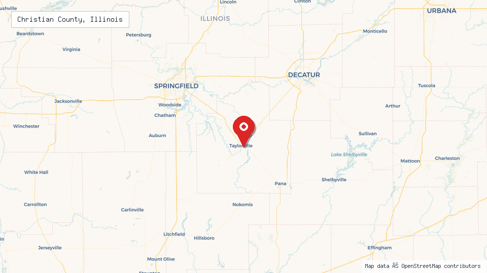 Street map of Christian County, Illinois with location pin