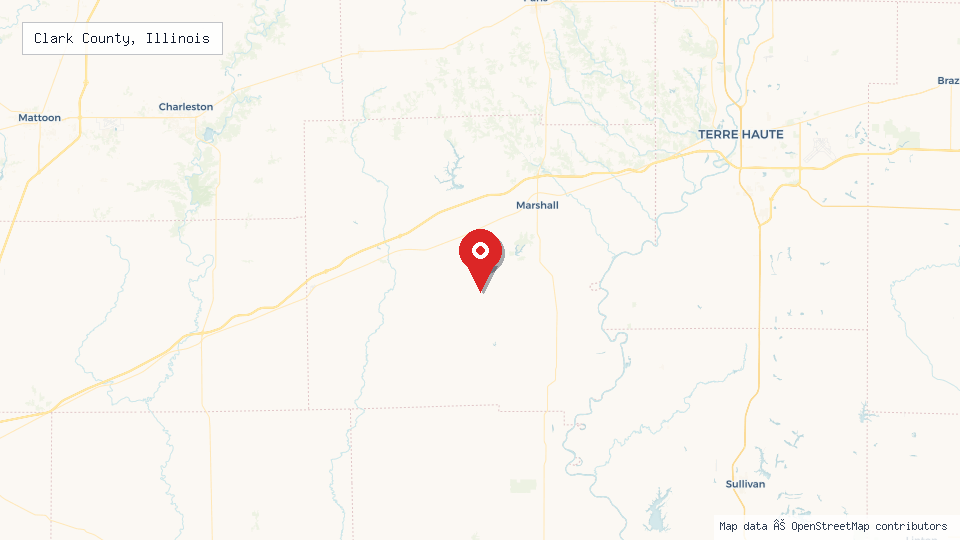 Street map of Clark County, Illinois with location pin