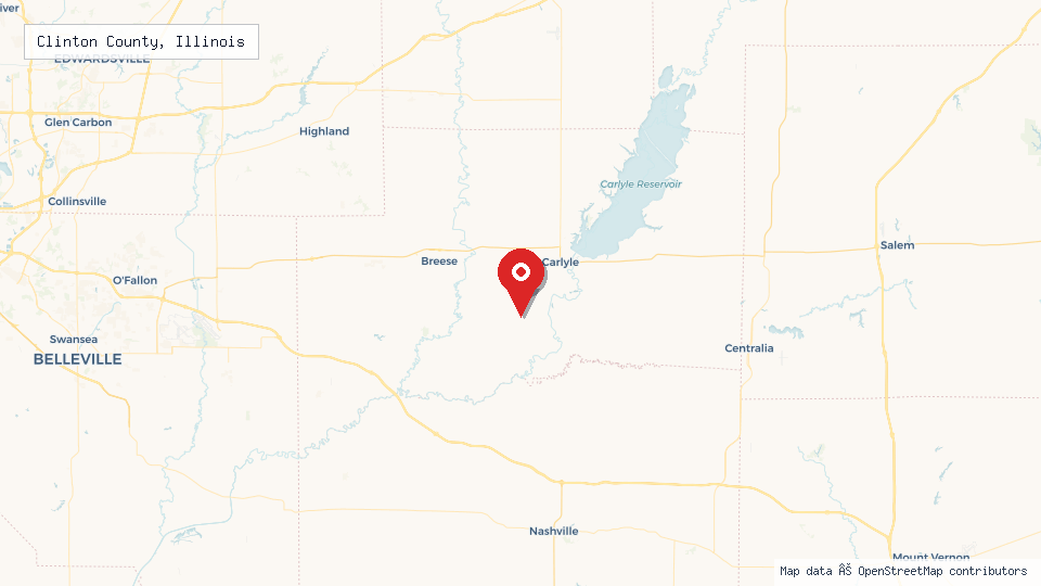 Street map of Clinton County, Illinois with location pin