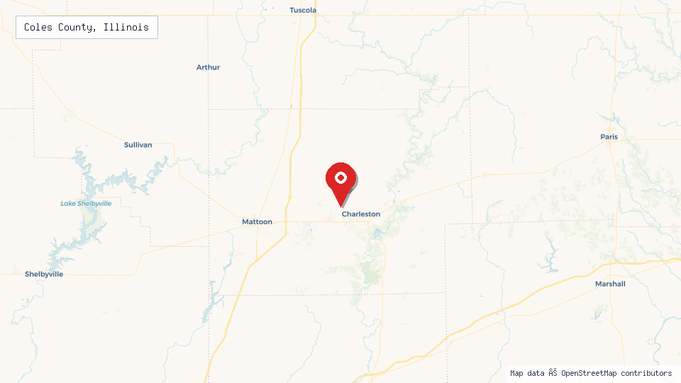 Street map of Coles County, Illinois with location pin
