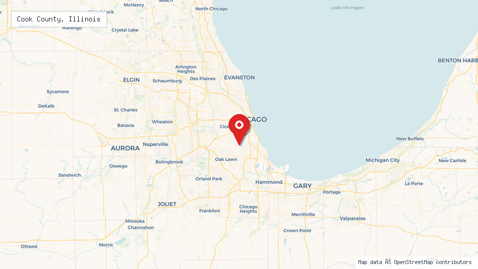 Street map of Cook County, Illinois with location pin