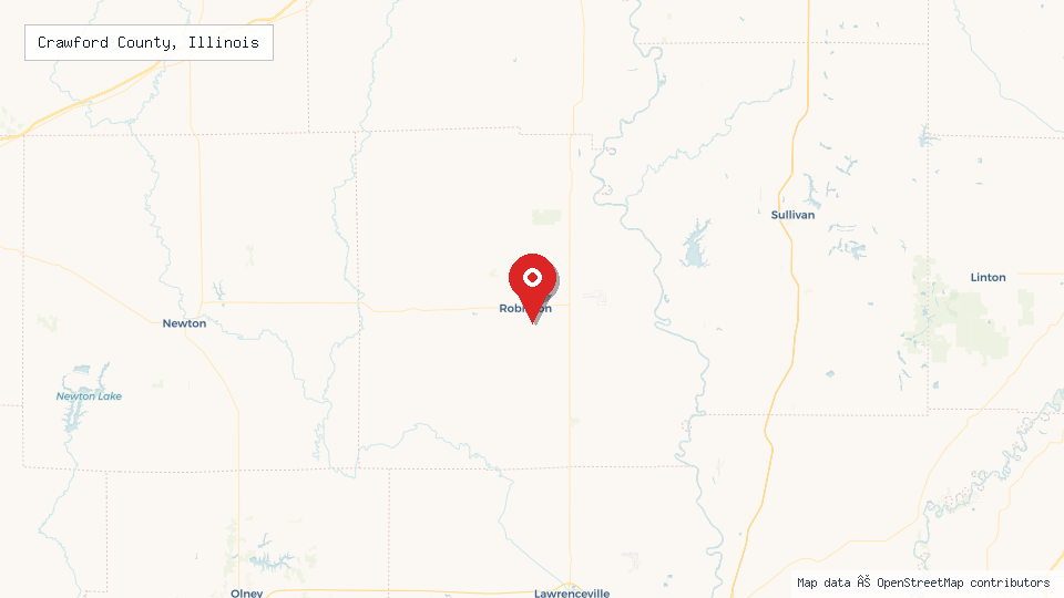 Street map of Crawford County, Illinois with location pin