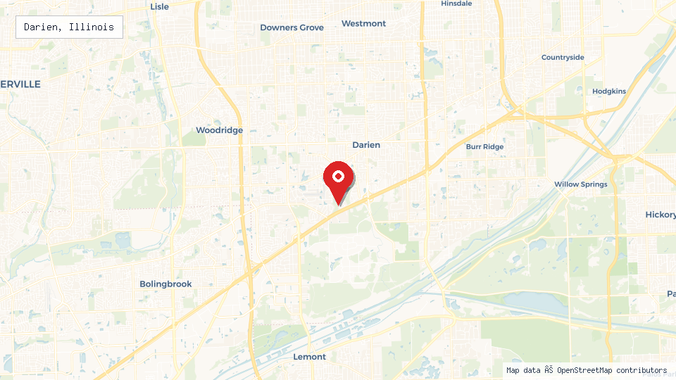 Street map of Darien, Illinois with location pin
