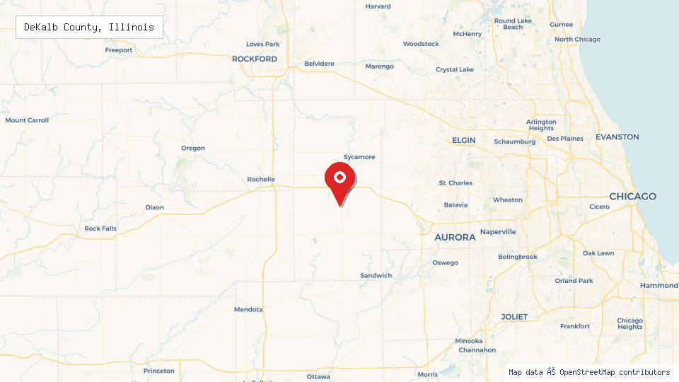 Street map of DeKalb County, Illinois with location pin