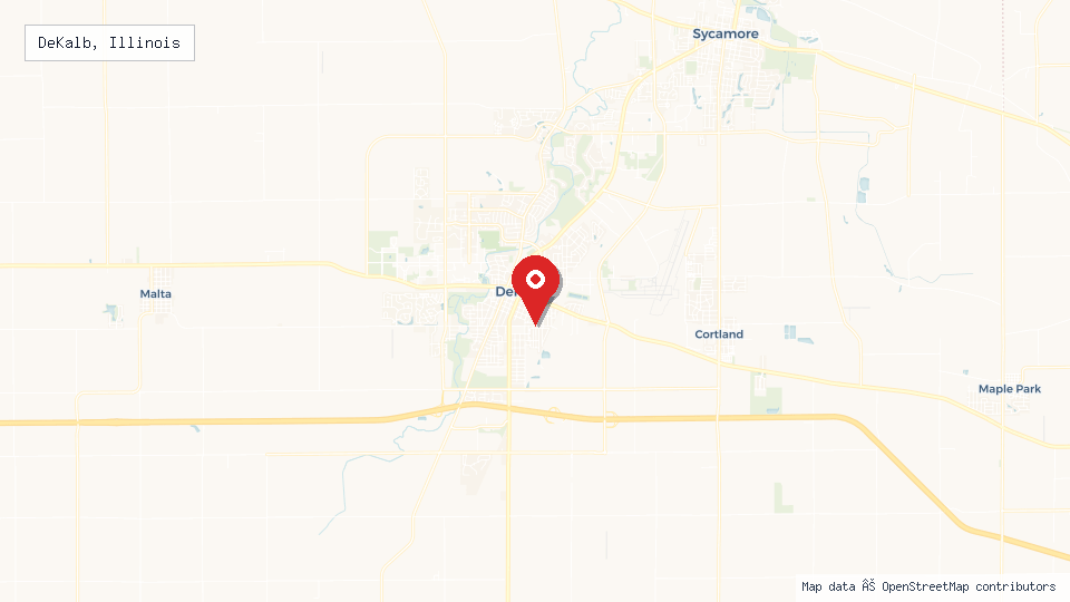 Street map of DeKalb, Illinois with location pin