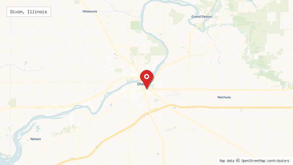 Street map of Dixon, Illinois with location pin