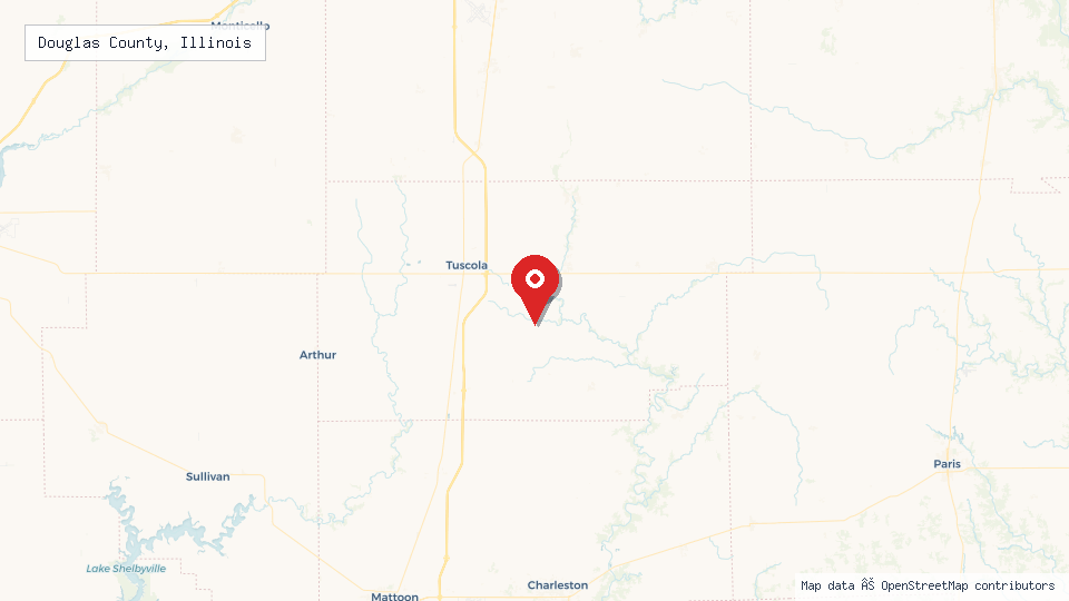 Street map of Douglas County, Illinois with location pin