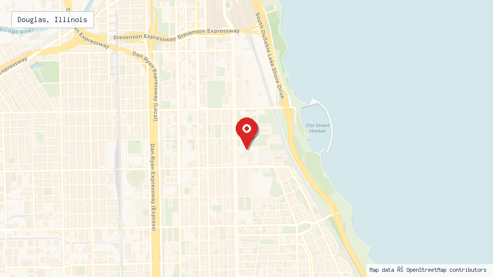 Street map of Douglas, Illinois with location pin
