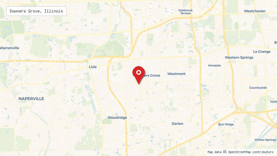 Street map of Downers Grove, Illinois with location pin