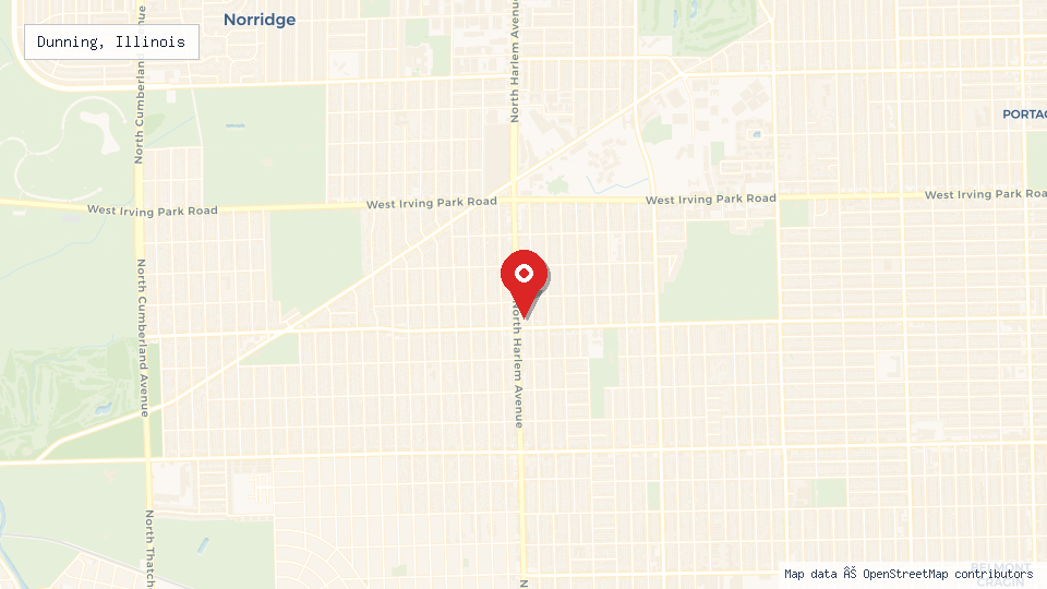 Street map of Dunning, Illinois with location pin