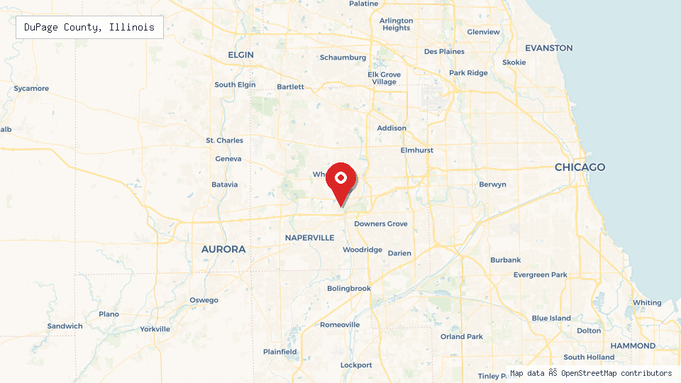 Street map of DuPage County, Illinois with location pin