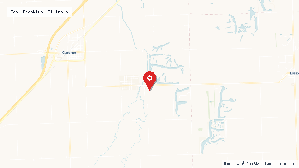 Street map of East Brooklyn, Illinois with location pin
