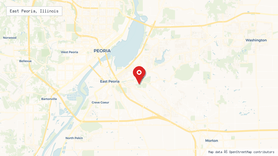 Street map of East Peoria, Illinois with location pin