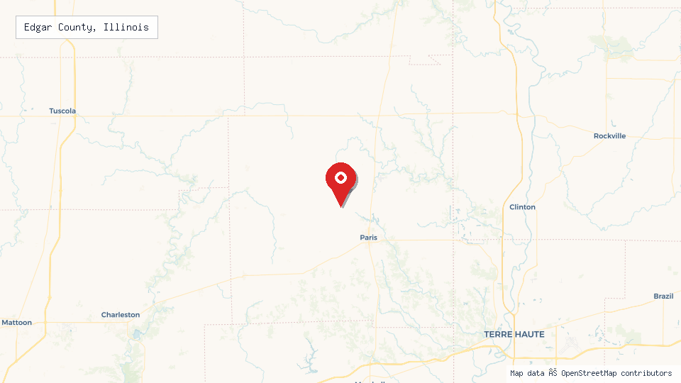 Street map of Edgar County, Illinois with location pin