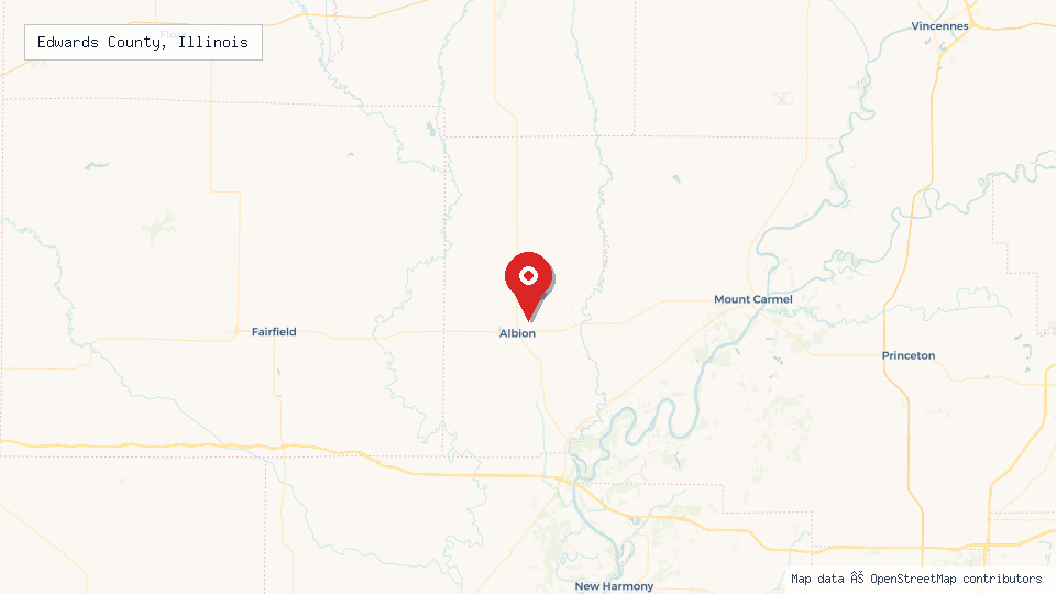 Street map of Edwards County, Illinois with location pin