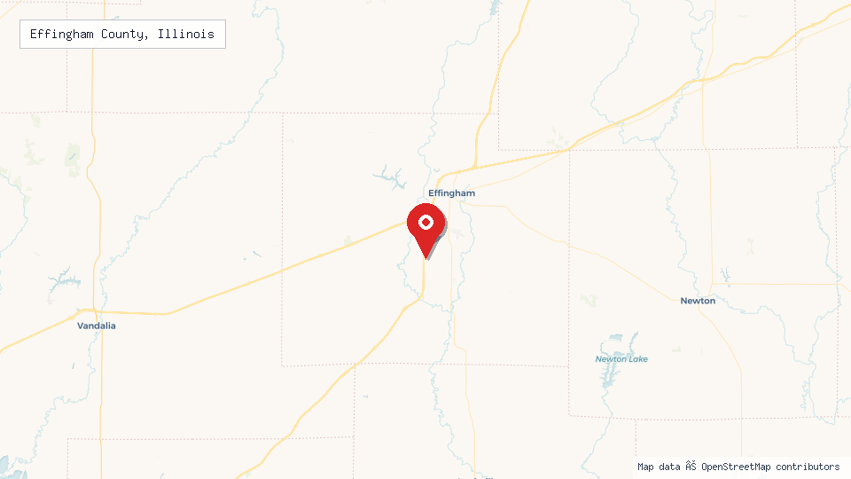 Street map of Effingham County, Illinois with location pin