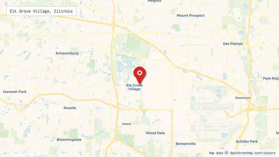 Street map of Elk Grove Village, Illinois with location pin