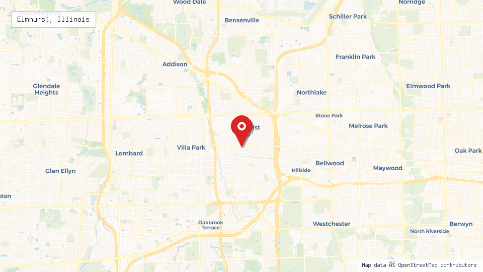 Street map of Elmhurst, Illinois with location pin