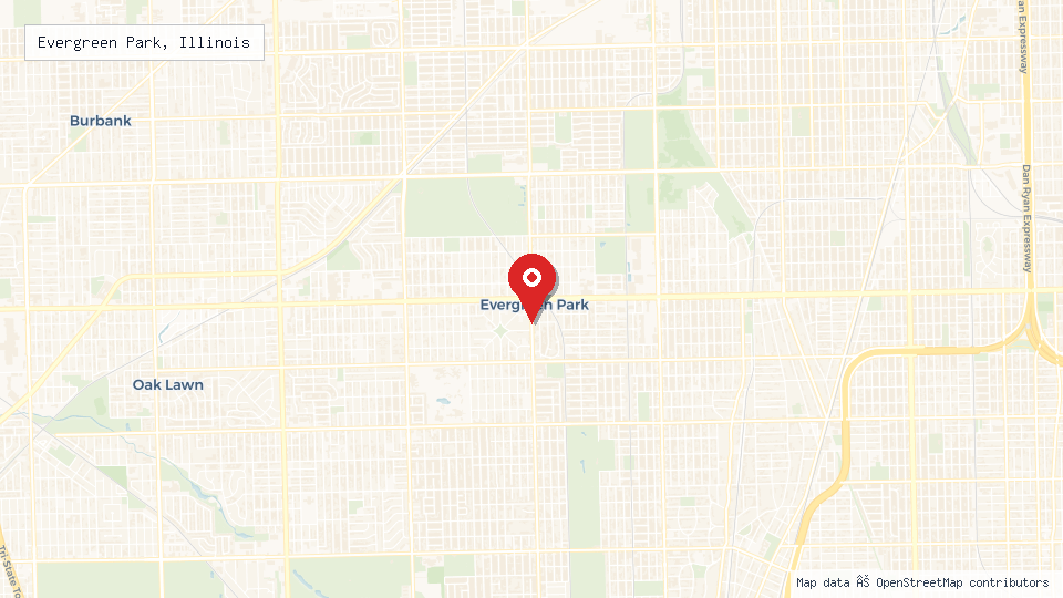 Street map of Evergreen Park, Illinois with location pin