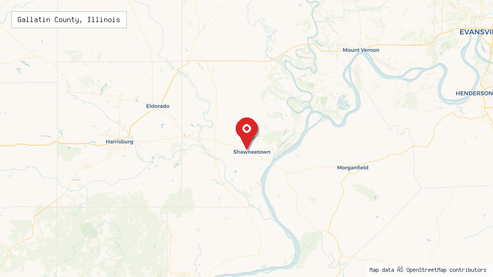 Street map of Gallatin County, Illinois with location pin