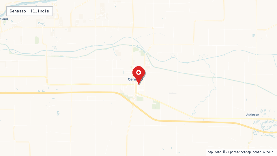 Street map of Geneseo, Illinois with location pin