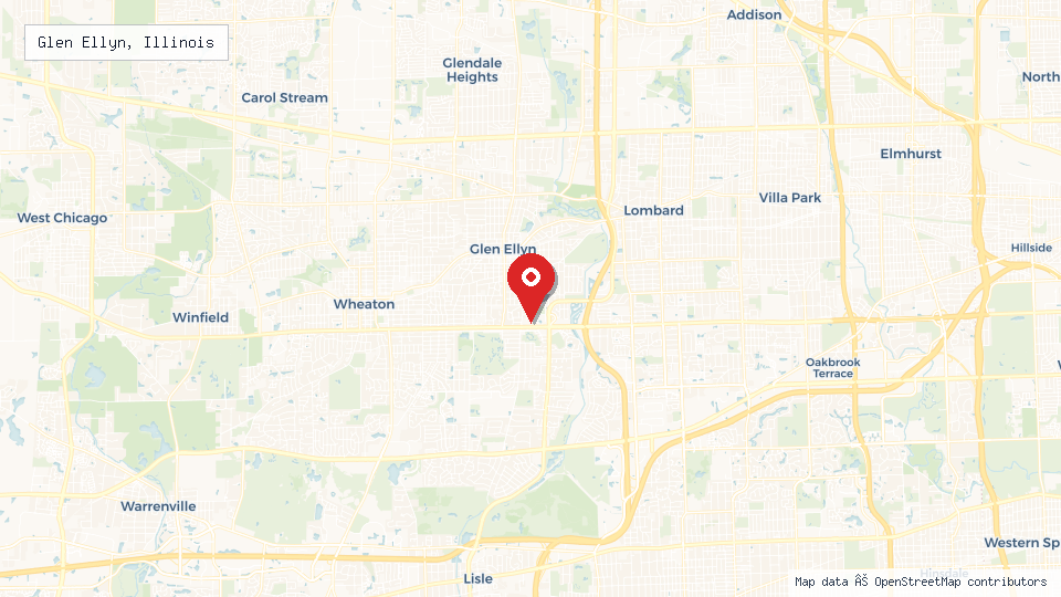 Street map of Glen Ellyn, Illinois with location pin