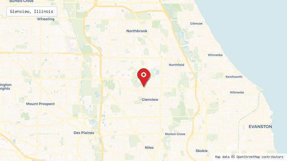 Street map of Glenview, Illinois with location pin