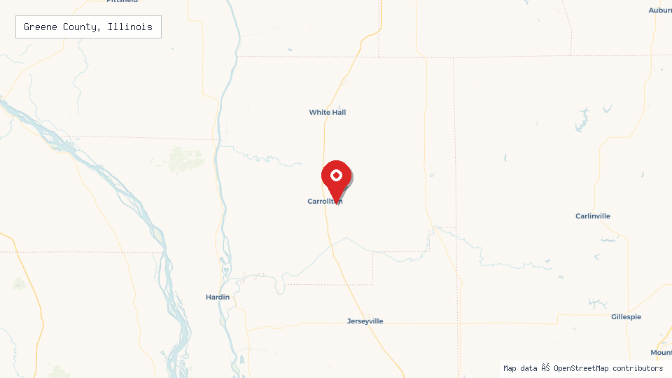 Street map of Greene County, Illinois with location pin