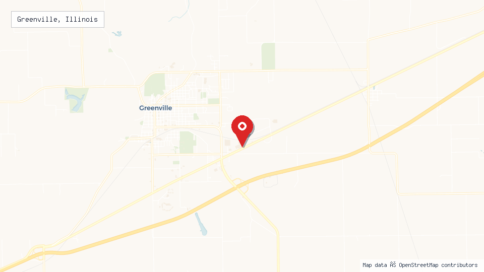 Street map of Greenville, Illinois with location pin