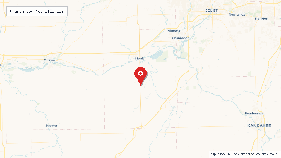 Street map of Grundy County, Illinois with location pin