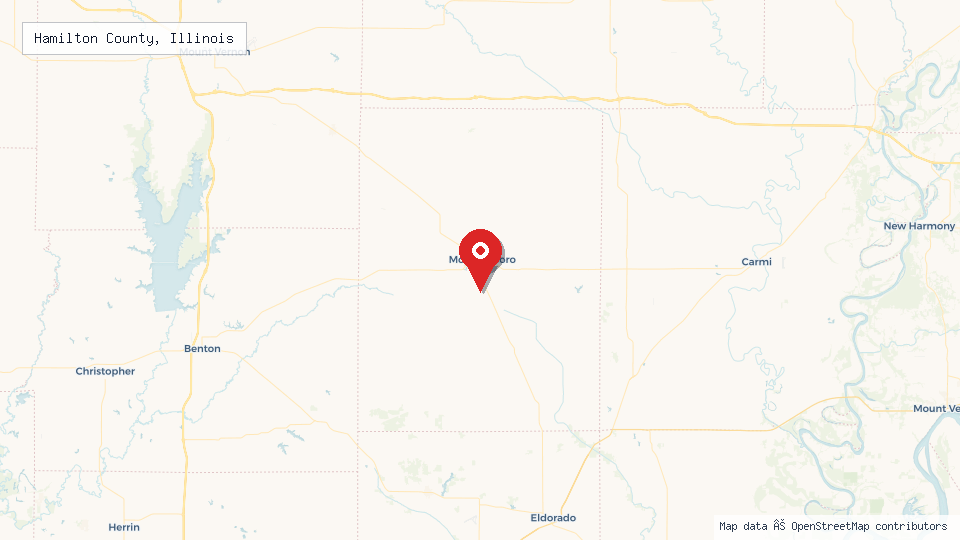 Street map of Hamilton County, Illinois with location pin