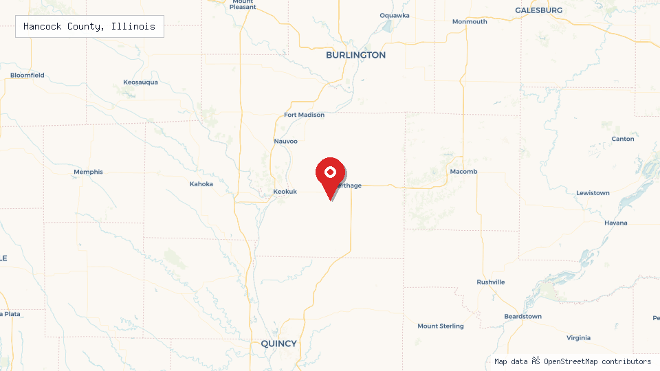 Street map of Hancock County, Illinois with location pin