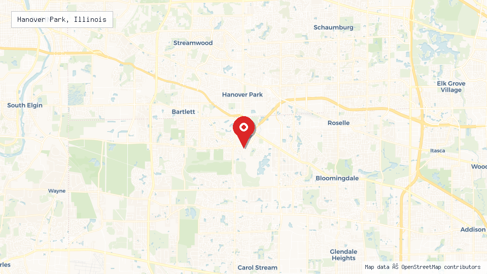 Street map of Hanover Park, Illinois with location pin