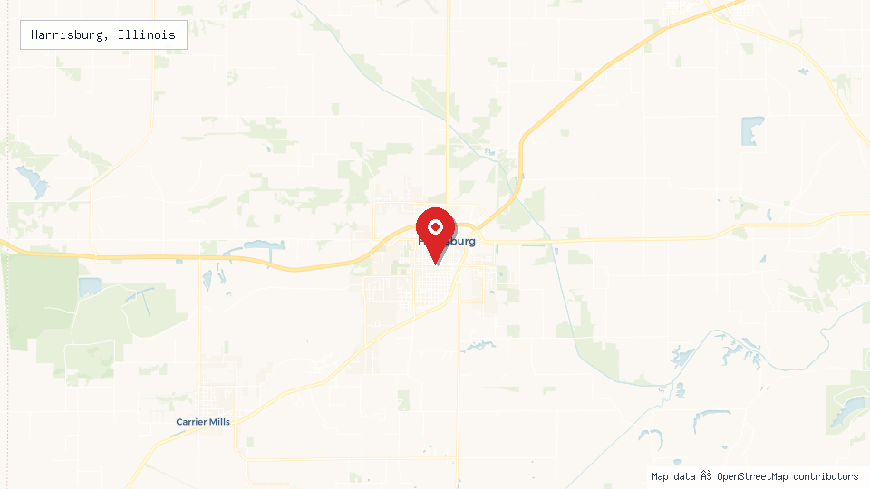 Street map of Harrisburg, Illinois with location pin