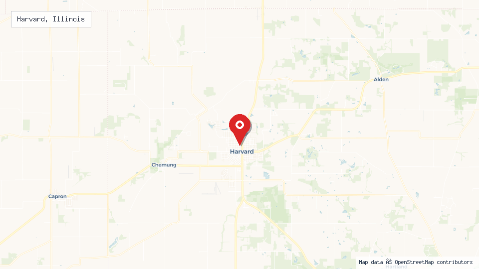 Street map of Harvard, Illinois with location pin