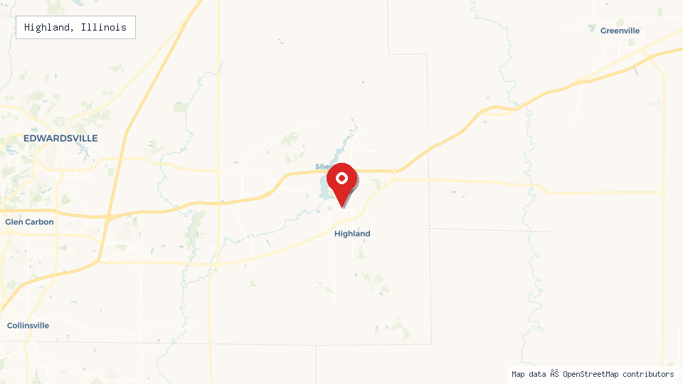 Street map of Highland, Illinois with location pin