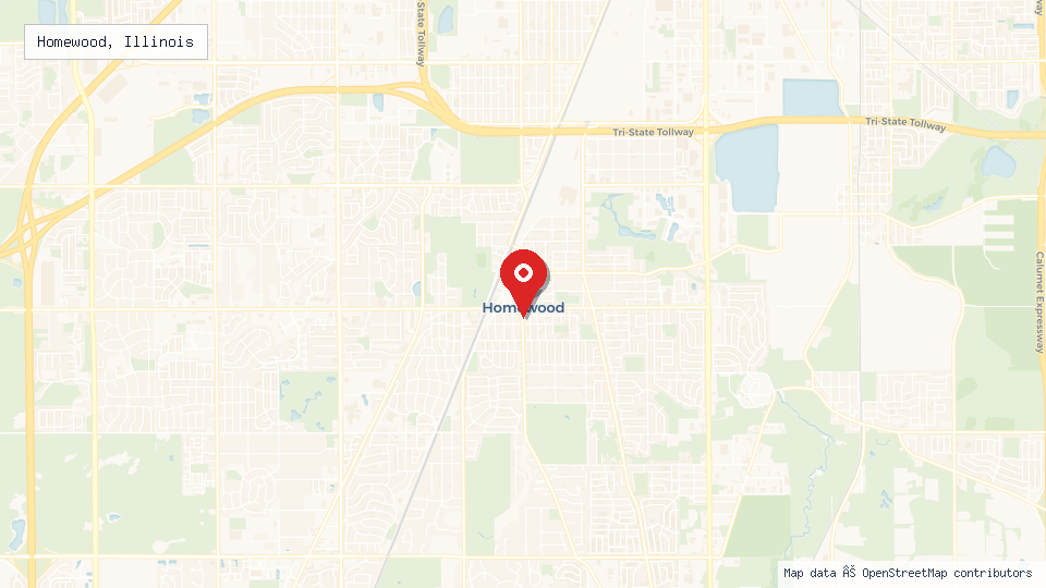 Street map of Homewood, Illinois with location pin