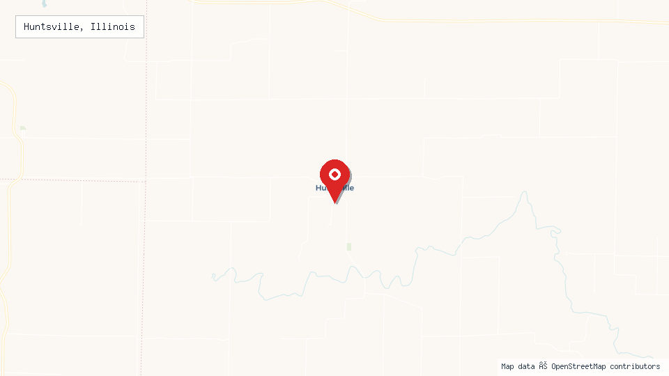 Street map of Huntsville, Illinois with location pin