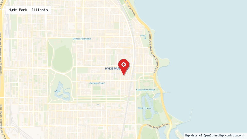 Street map of Hyde Park, Illinois with location pin