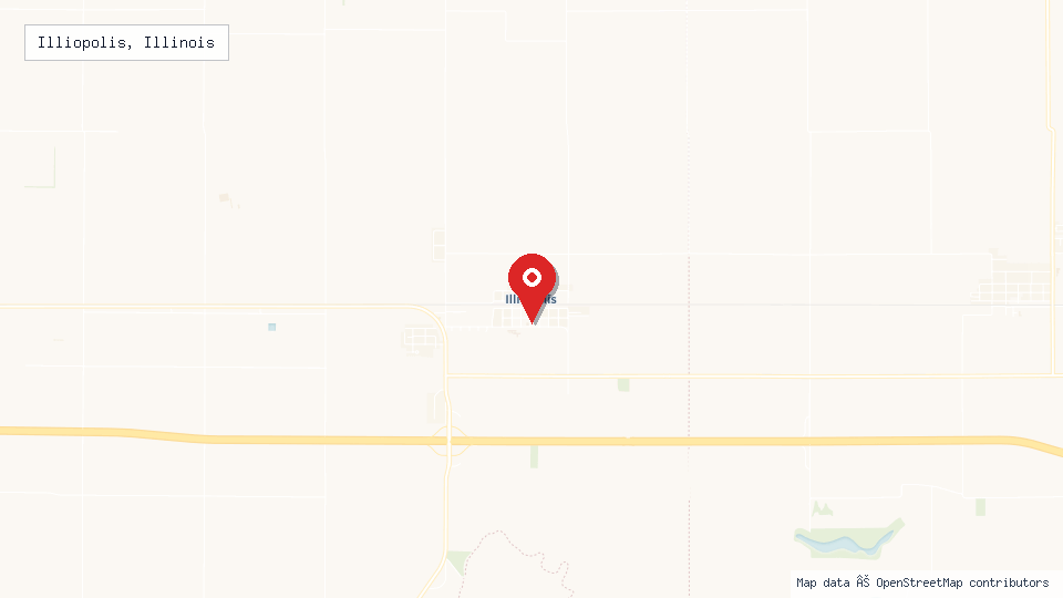 Street map of Illiopolis, Illinois with location pin