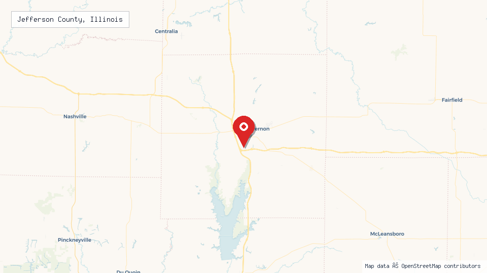 Street map of Jefferson County, Illinois with location pin