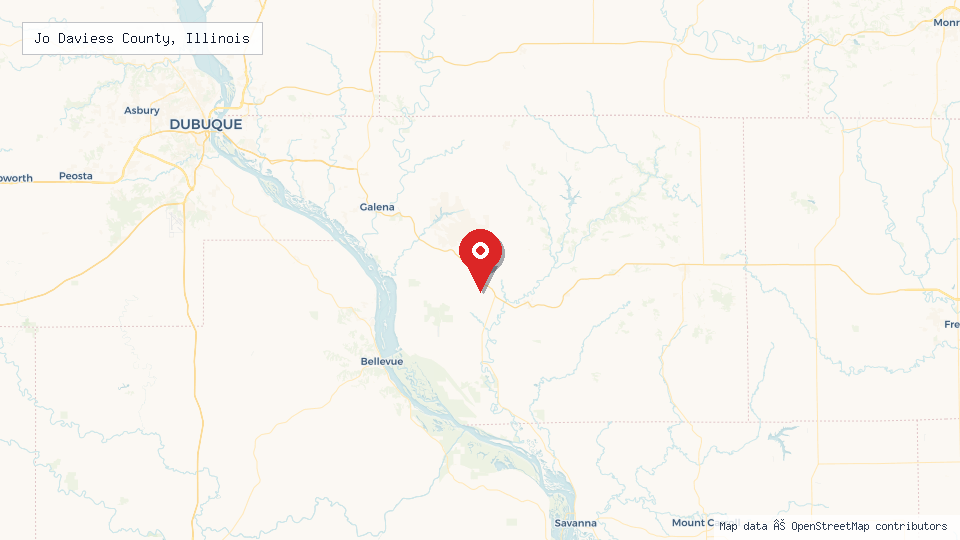 Street map of Jo Daviess County, Illinois with location pin