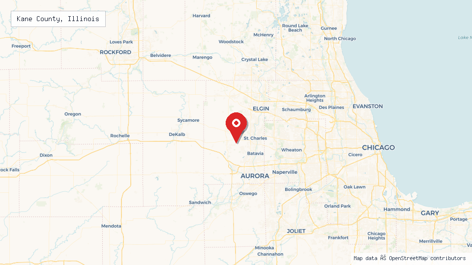 Street map of Kane County, Illinois with location pin
