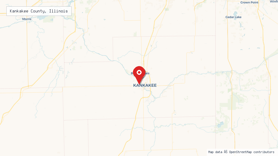 Street map of Kankakee County, Illinois with location pin