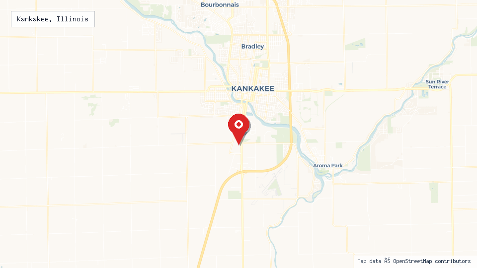 Street map of Kankakee, Illinois with location pin